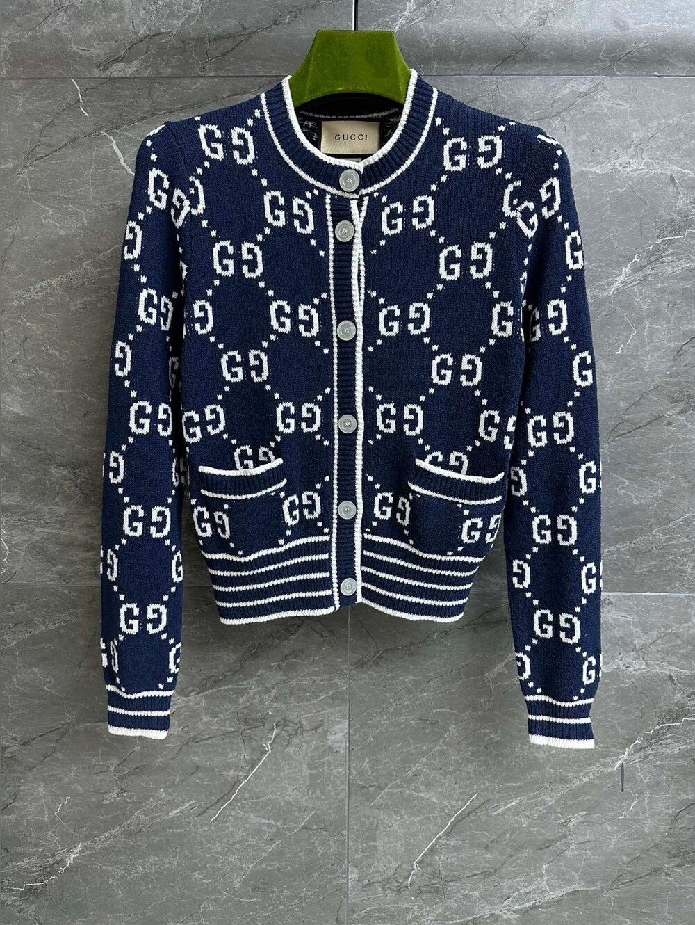Gucci Navy & White GG Cardigan Sweater